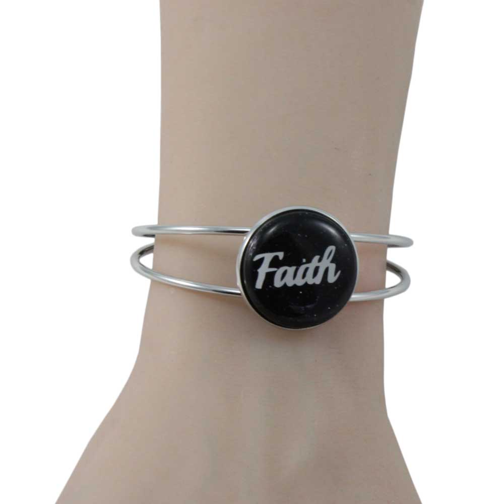 Black Glitter Disc Bangle with White Faith - Lilylin Designs