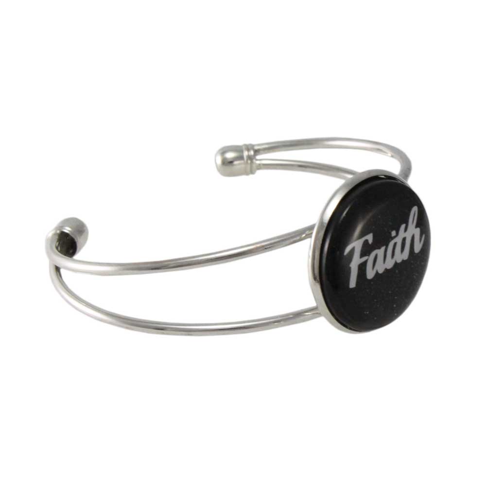 Black Glitter Disc Bangle with White Faith - Lilylin Designs