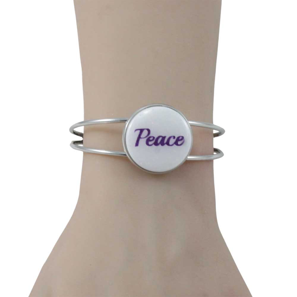 White Glitter Disc Bangle with Purple Peace - Lilylin Designs