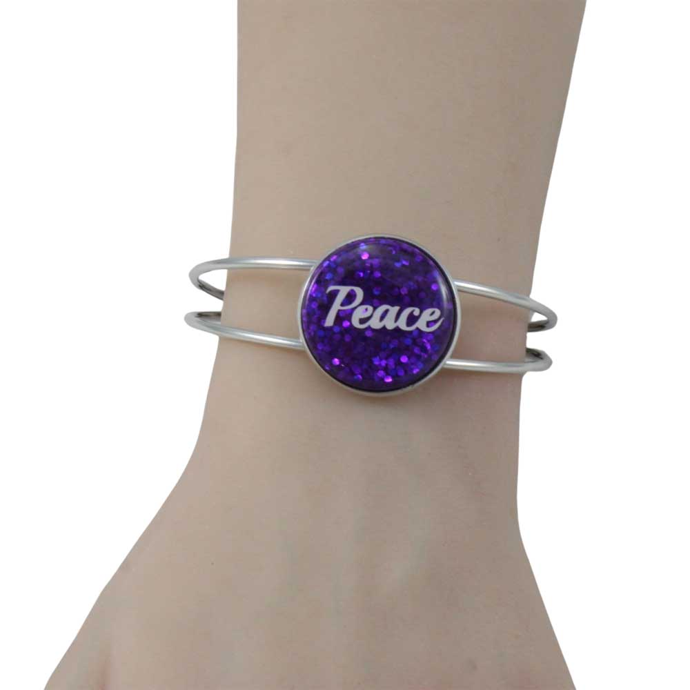 Purple Glitter Disc Bangle with White Peace - Lilylin Designs