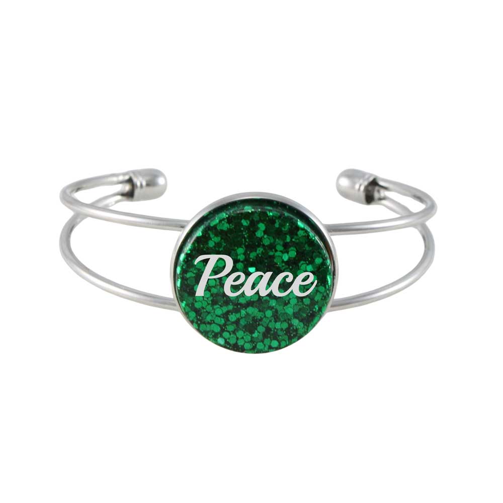 Inspirational Glitter Disc Bangle with White Peace - Lilylin Designs