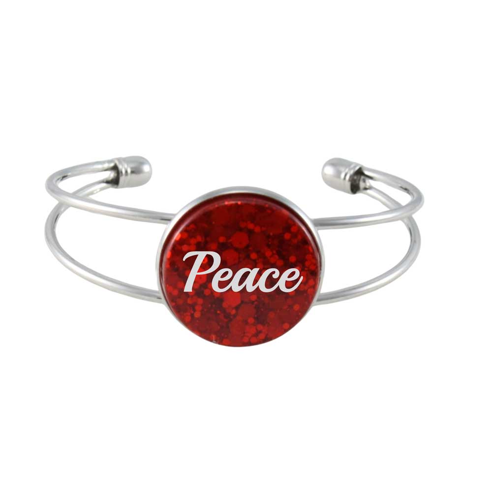 Inspirational Glitter Disc Bangle with White Peace - Lilylin Designs