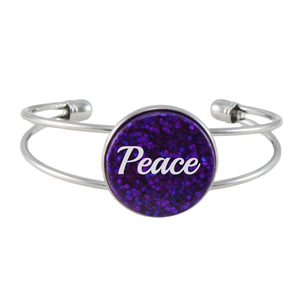 Inspirational Glitter Disc Bangle with White Peace - Lilylin Designs