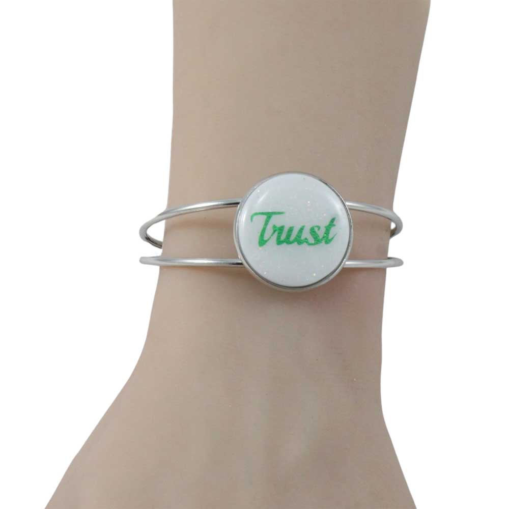 White Glitter Disc Bangle with Green Trust - Lilylin Designs