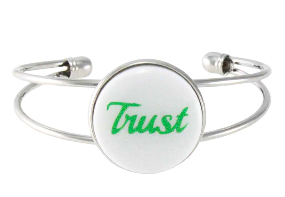 White Glitter Disc Bangle with Green Trust - Lilylin Designs