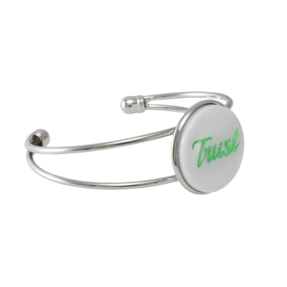 White Glitter Disc Bangle with Green Trust - Lilylin Designs