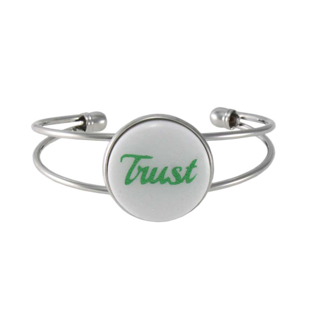 White Glitter Disc Bangle with Green Trust - Lilylin Designs