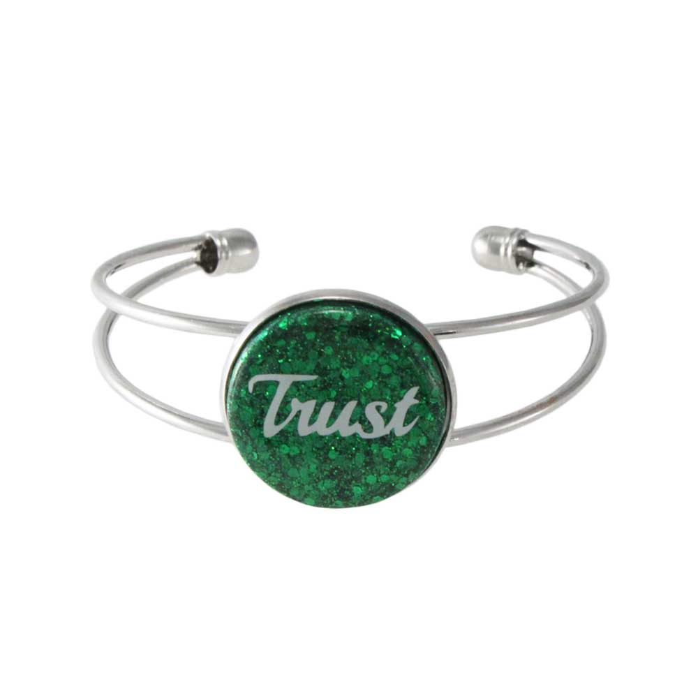 Green Glitter Disc Bangle with White Trust - Lilylin Designs
