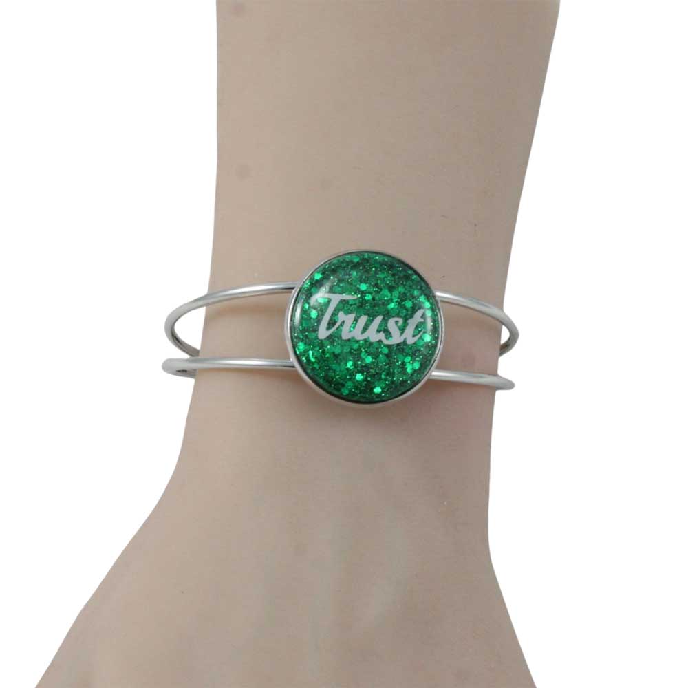 Green Glitter Disc Bangle with White Trust - Lilylin Designs