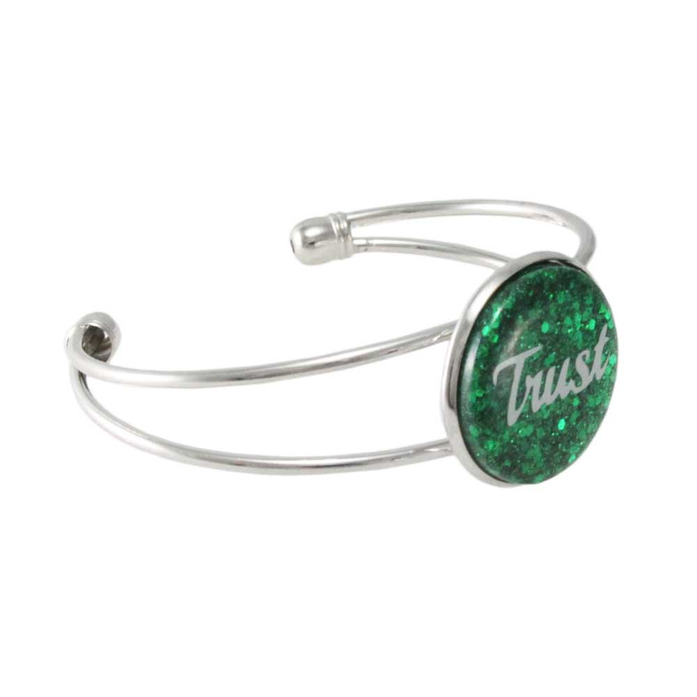 Green Glitter Disc Bangle with White Trust - Lilylin Designs