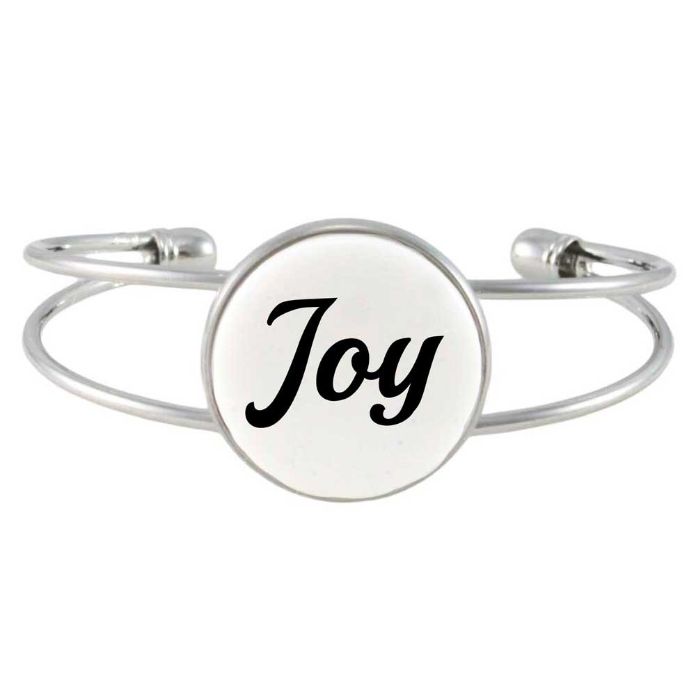 White Inspirational Bangle Printed with Joy - RESBC506A