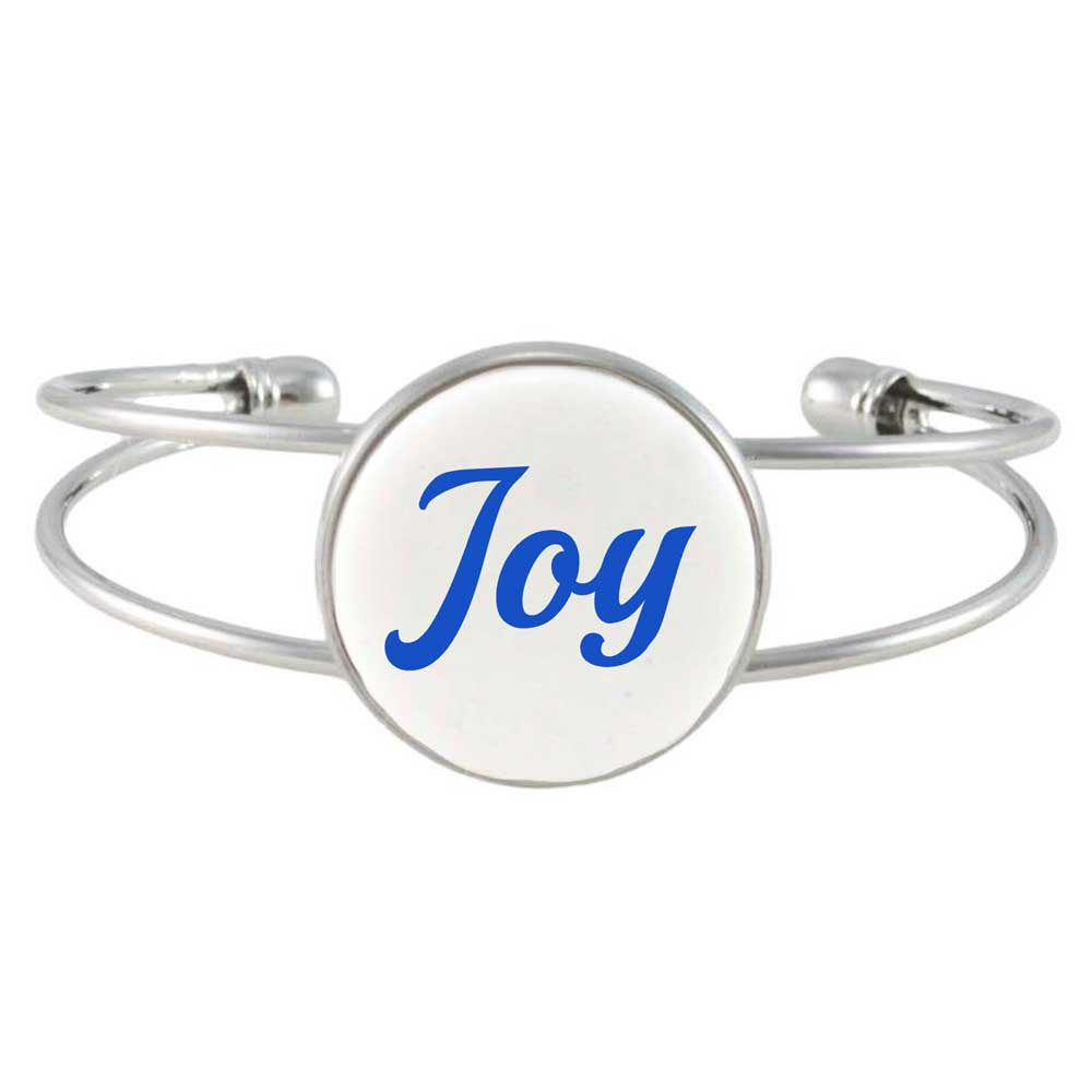 White Inspirational Cuff Bracelet Printed with Joy - RESBC506A