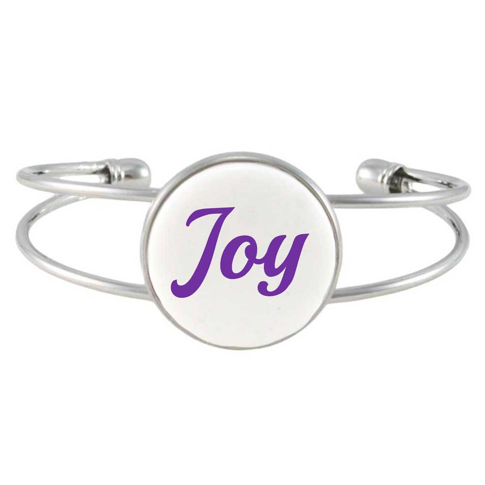 White Inspirational Bangle Printed with Joy - RESBC506A