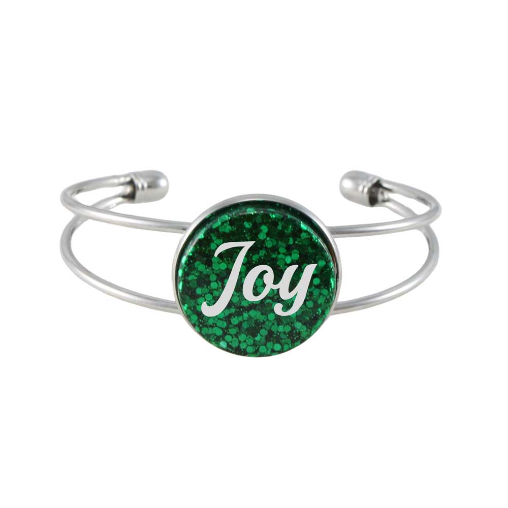 Inspirational Glitter Disc Bangle with White Joy - Lilylin Designs