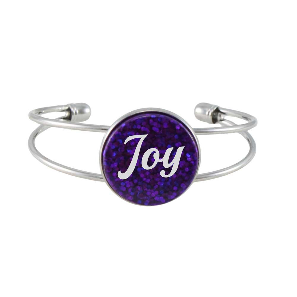 Inspirational Glitter Disc Bangle with White Joy - Lilylin Designs