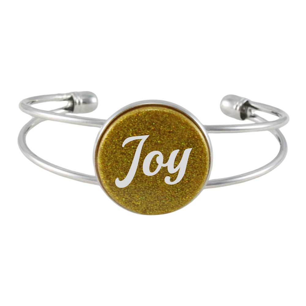 Inspirational Glitter Disc Bangle with White Joy - Lilylin Designs