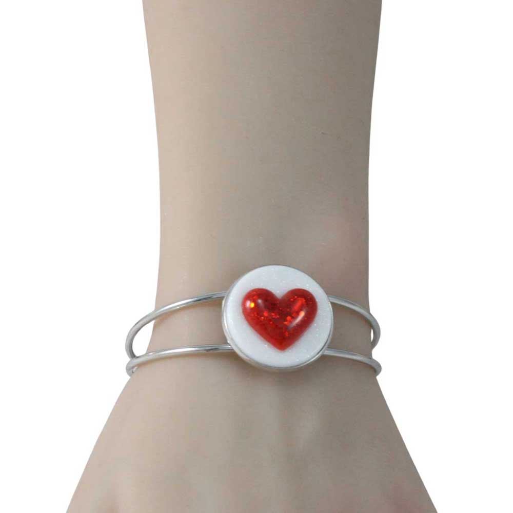 Model with Handcrafted Red and White Resin 3D Heart Bracelet - Lilylin Designs