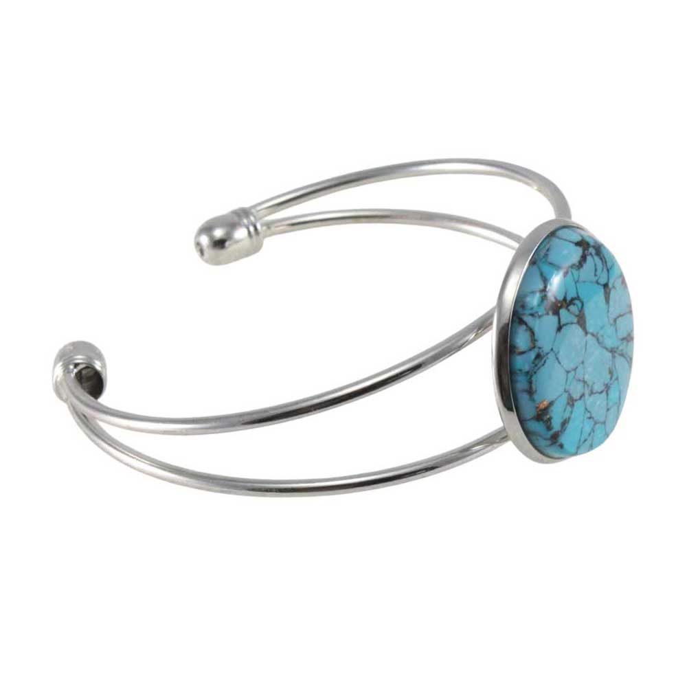Silver bracelet with a turquoise stone on a white background side view - Lilylin Designs