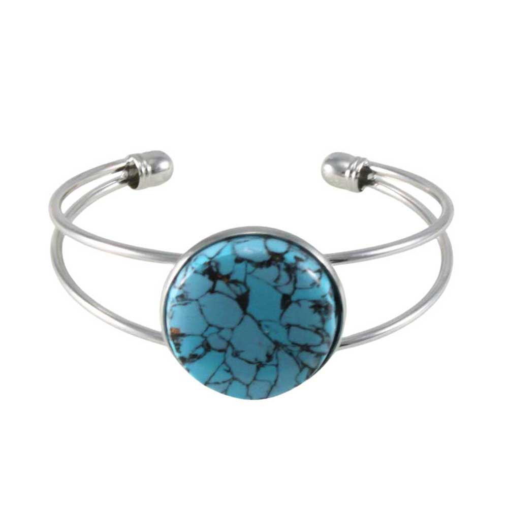 Silver bracelet with a turquoise stone on a white background - Lilylin Designs