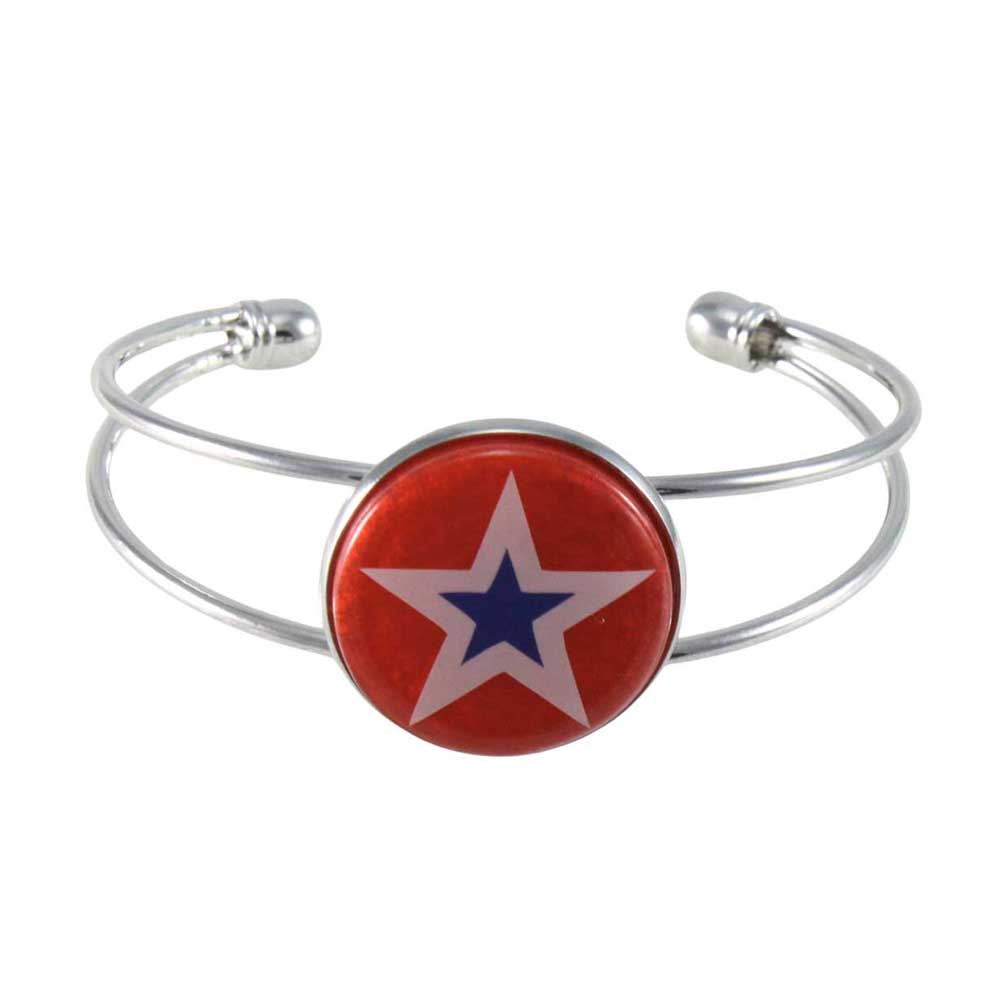 Silver bracelet with a red disc featuring a blue and white star - Lilylin Designs