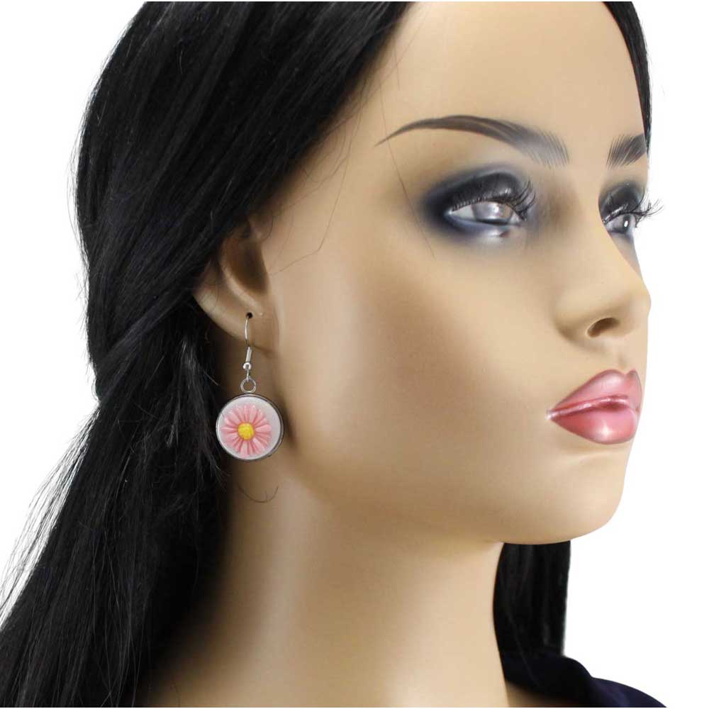 Model with Handcrafted Assorted Color Daisy Earrings - Lilylin Designs