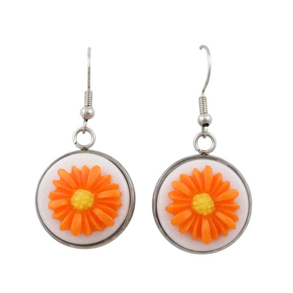 Pair of earrings with orange and yellow daisy flower - Lilylin Designs