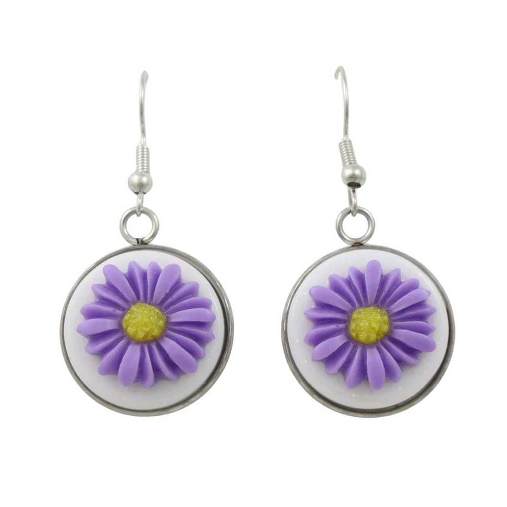 Pair of earrings with purple and yellow daisy flower - Lilylin Designs