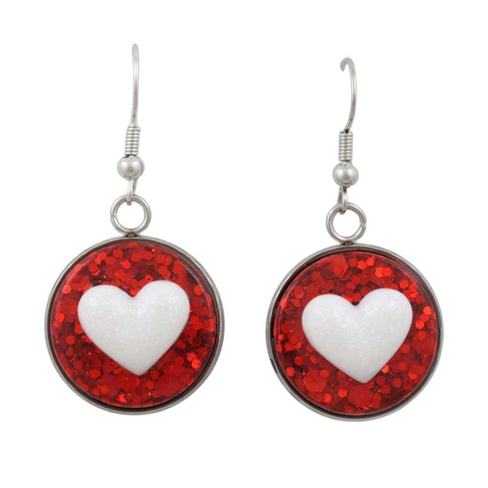 Red with White Heart Handcrafted Resin 3D Heart Earrings -  Lilylin Designs