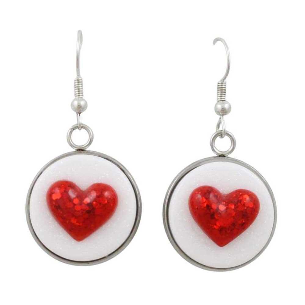 White with Red Heart Handcrafted Resin 3D Heart Earrings - Lilylin Designs 