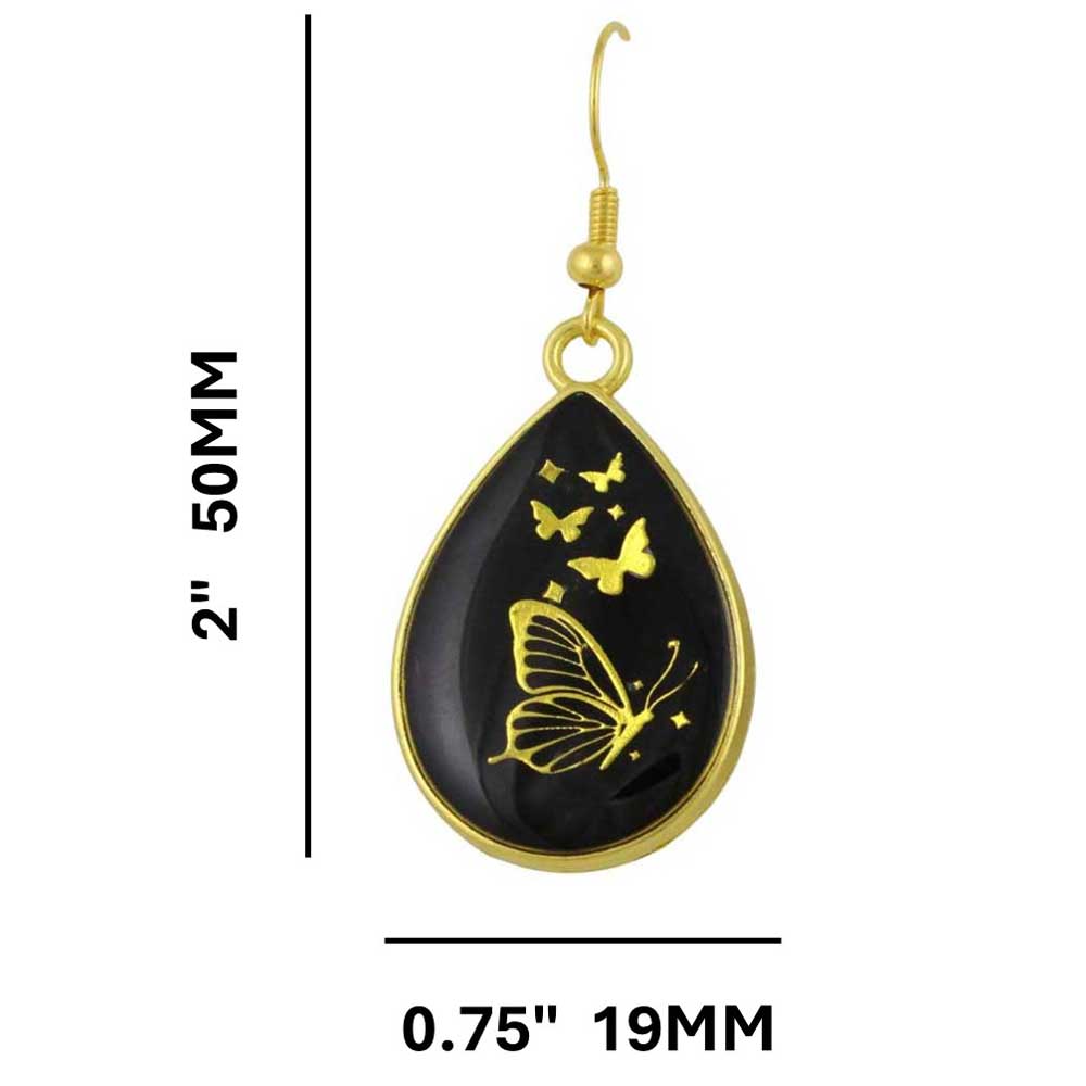 Teardrop Black Resin Butterfly Earring - sized - Lilylin Designs