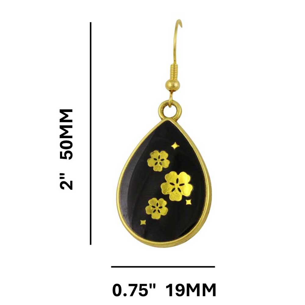 Handcrafted Black Resin with Gold Flowers Earrings - RESER512