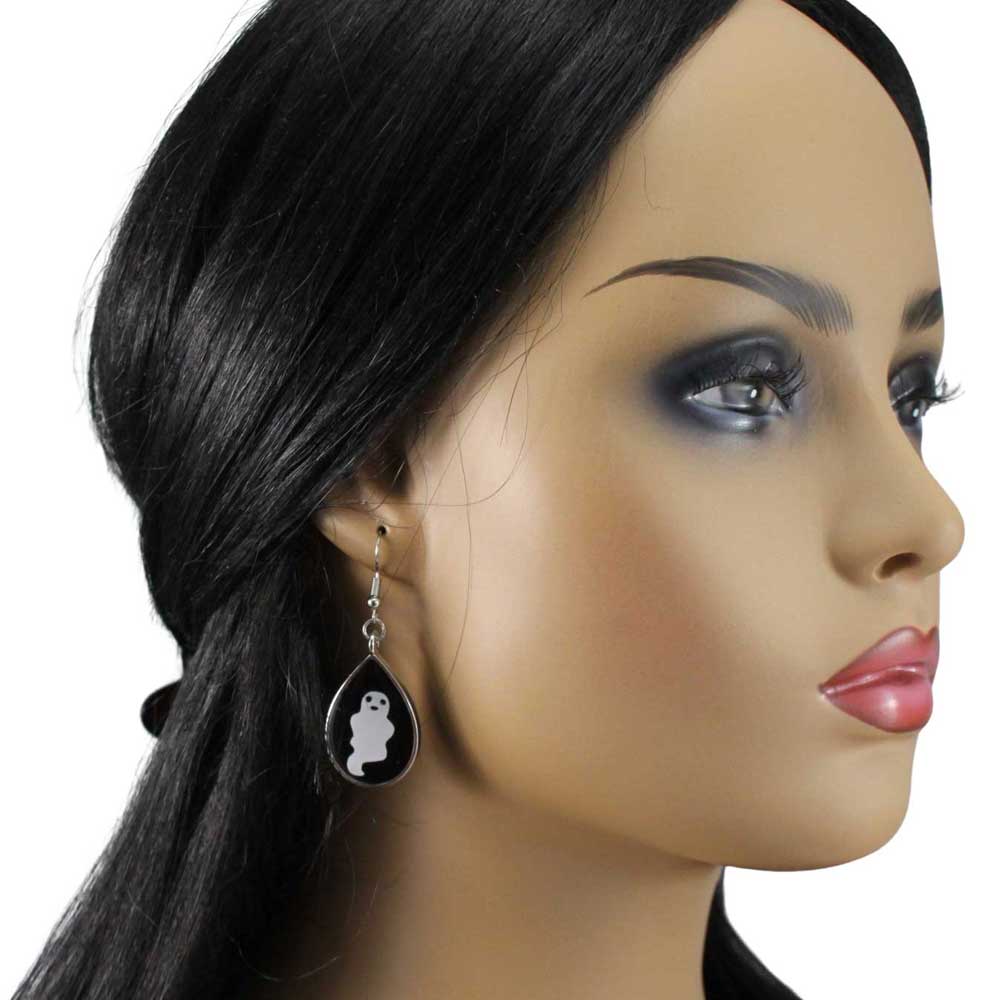 Handcrafted Black Resin with White Ghost Earrings - RESER516
