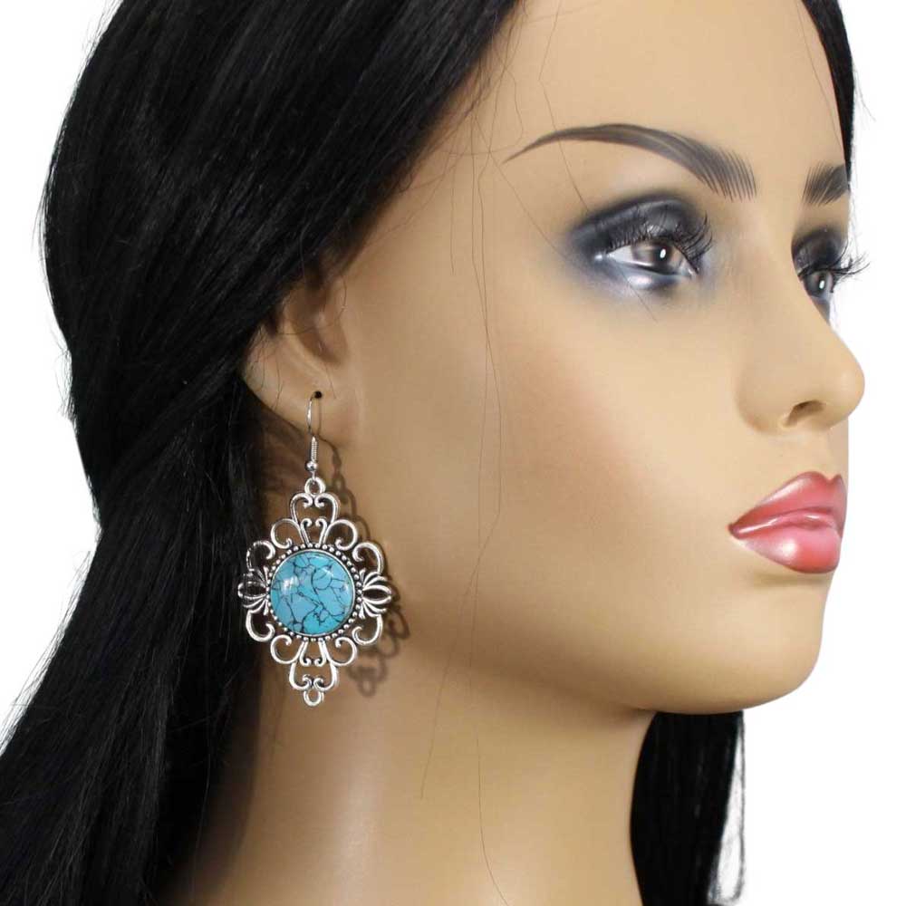 Filigree with Handcrafted Stone Dangle Earring