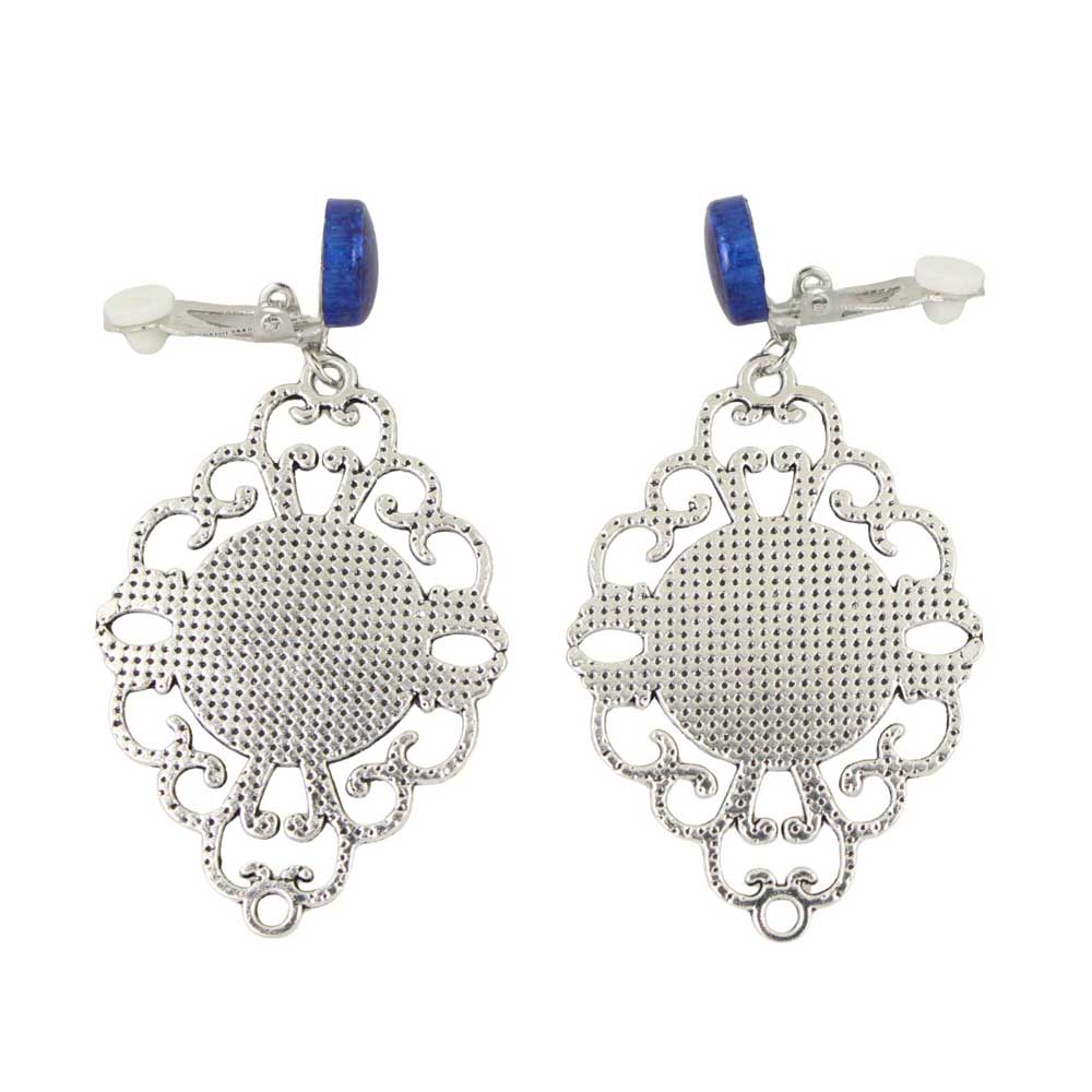 Pair of silver earrings with intricate designs - back view - Lilylin Designs