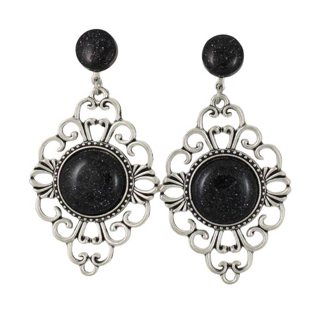Pair of ornate clip on earrings with black glitter stones - Lilylin Designs