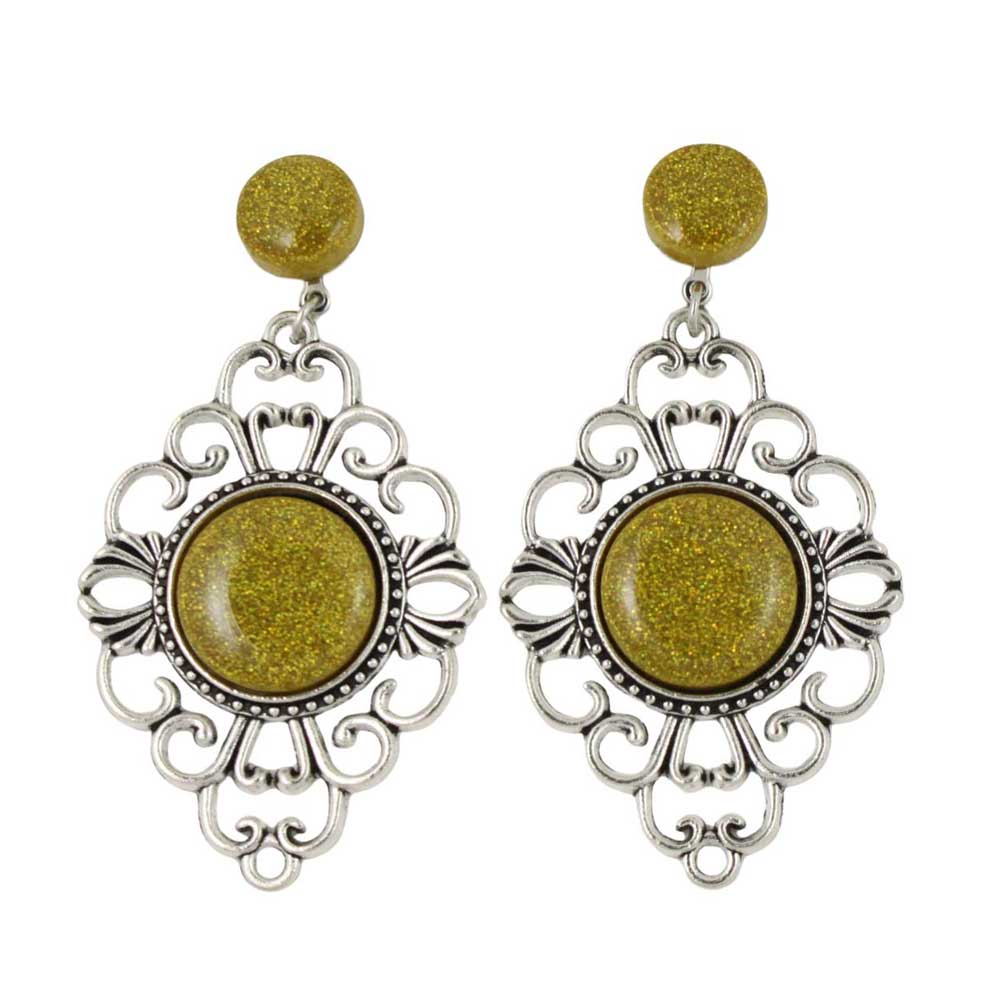 Pair of ornate clip on earrings with gold glitter stones - Lilylin Designs