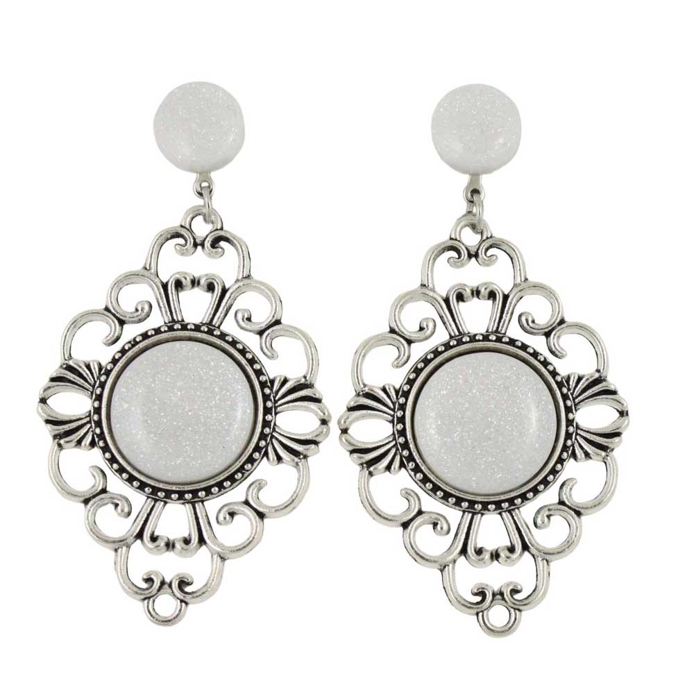 Pair of ornate clip on earrings with white glitter stones - Lilylin Designs