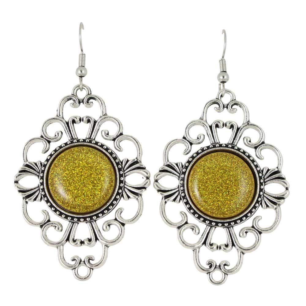Pair of dangling filigree earrings with gold glitter stones - Lilylin Designs