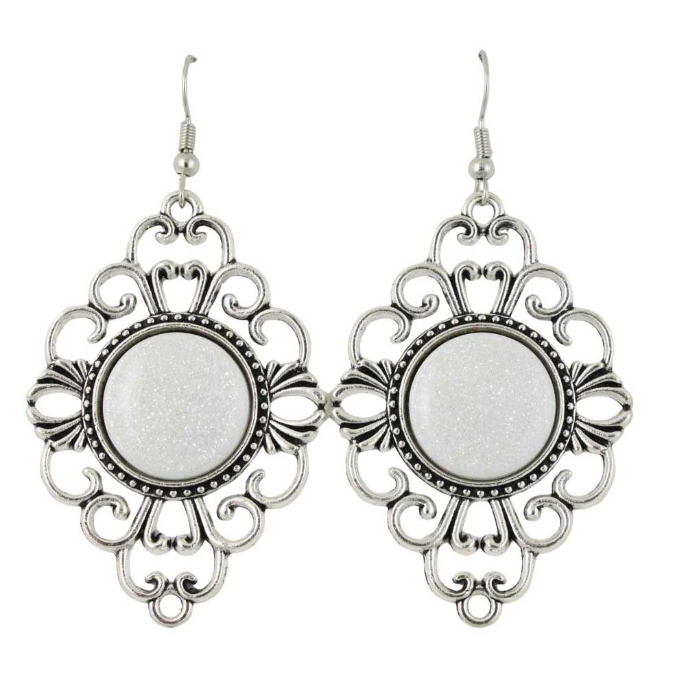 Pair of dangling filigree earrings with white glitter stones - Lilylin Designs