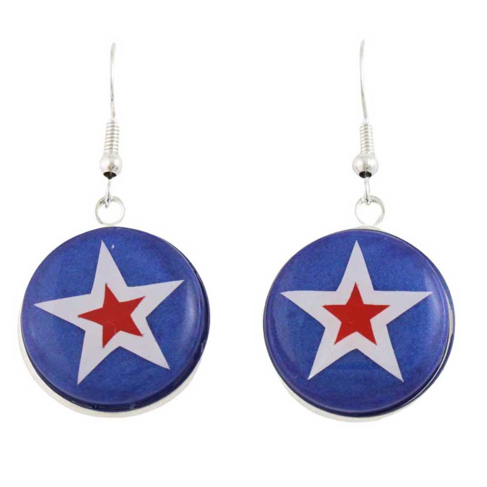 Dangling earrings with red star design on blue background - Lilylin Designs