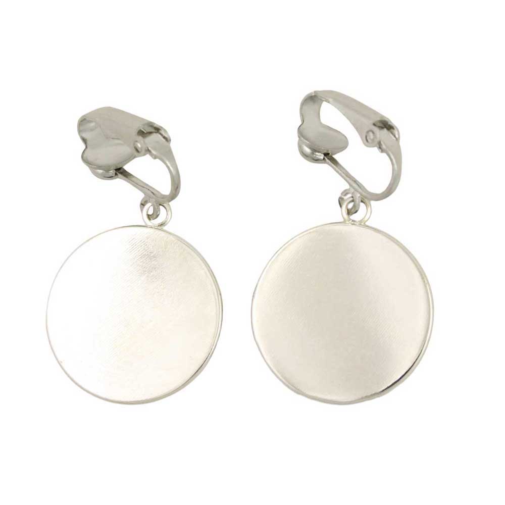 Back view of round silver dangling clip on earrings - Lilylin Designs