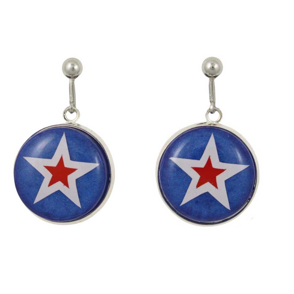 Clip on earrings with red and white star design on blue background - Lilylin Designs