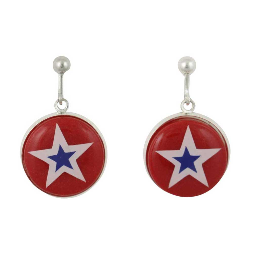 Clip on earrings with blue and white star on red background - Lilylin Designs