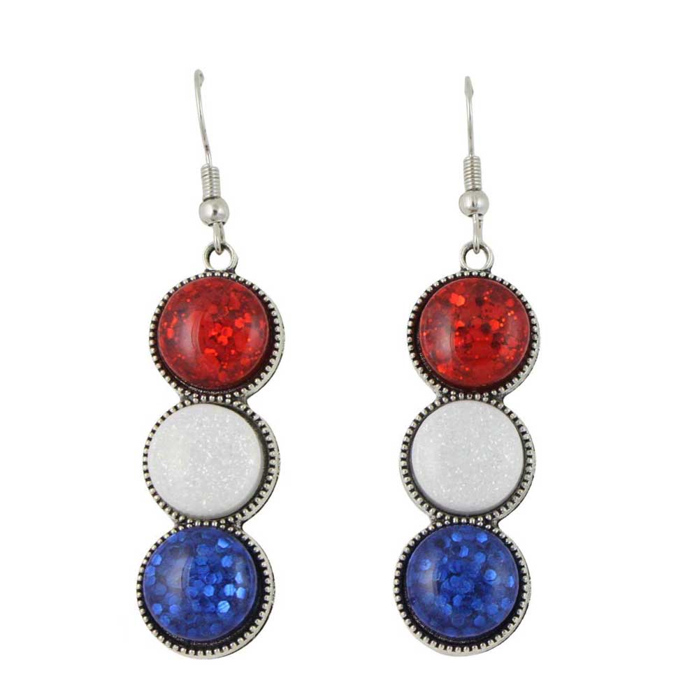 Pair of earrings with red, white, and blue circular stones - Lilylin Designs