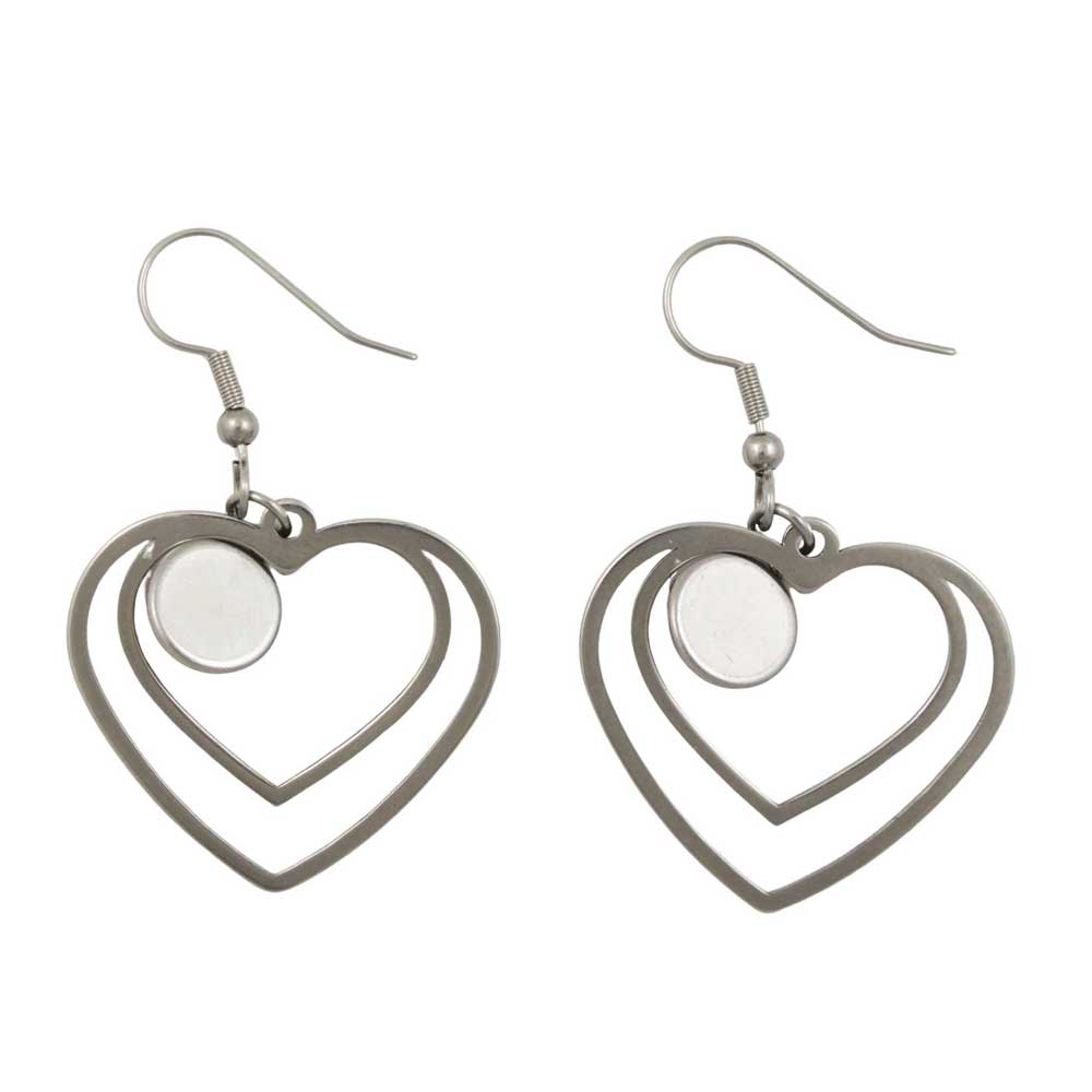 Back view of Double heart-shaped earrings with red stones on a white background - Lilylin Designs