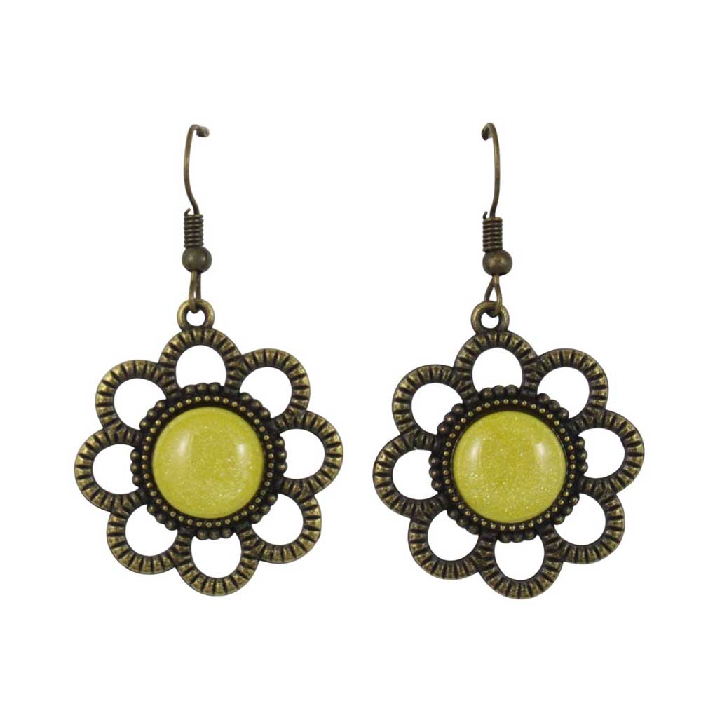 Pair of earrings with yellow center and bronze floral design - Lilylin Designs