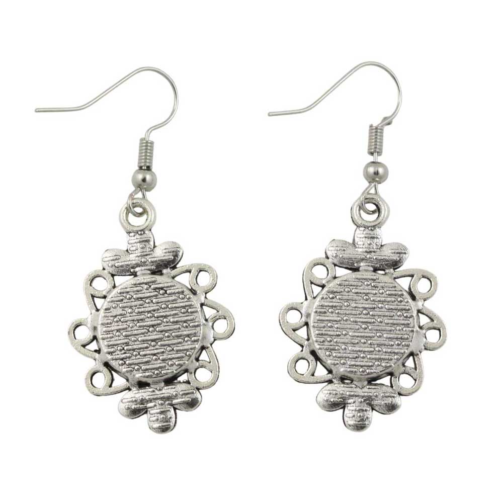 Antique Silver Round Resin with Bow Dangling Earring - RESER523