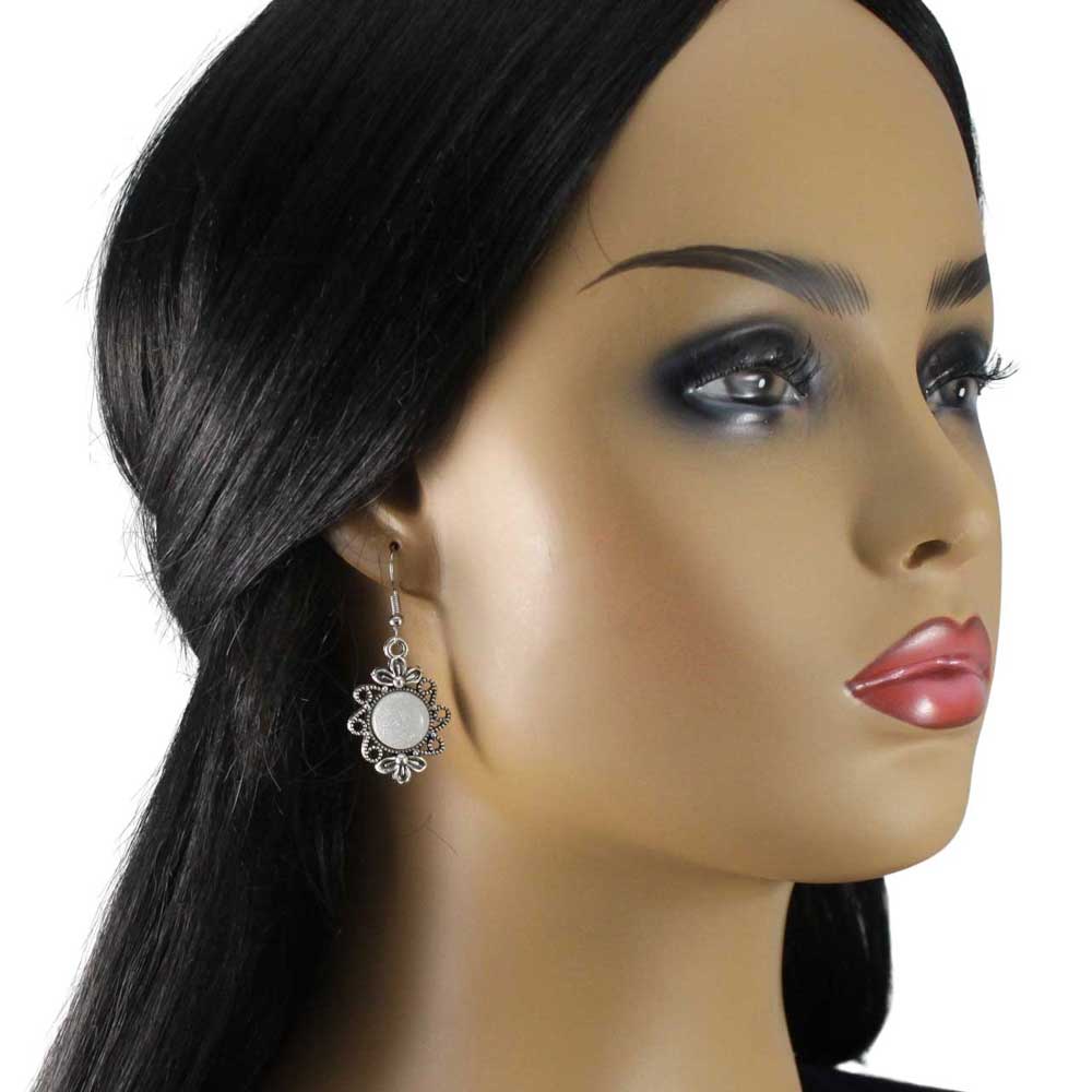 Antique Silver Round Resin with Bow Dangling Earring - RESER523