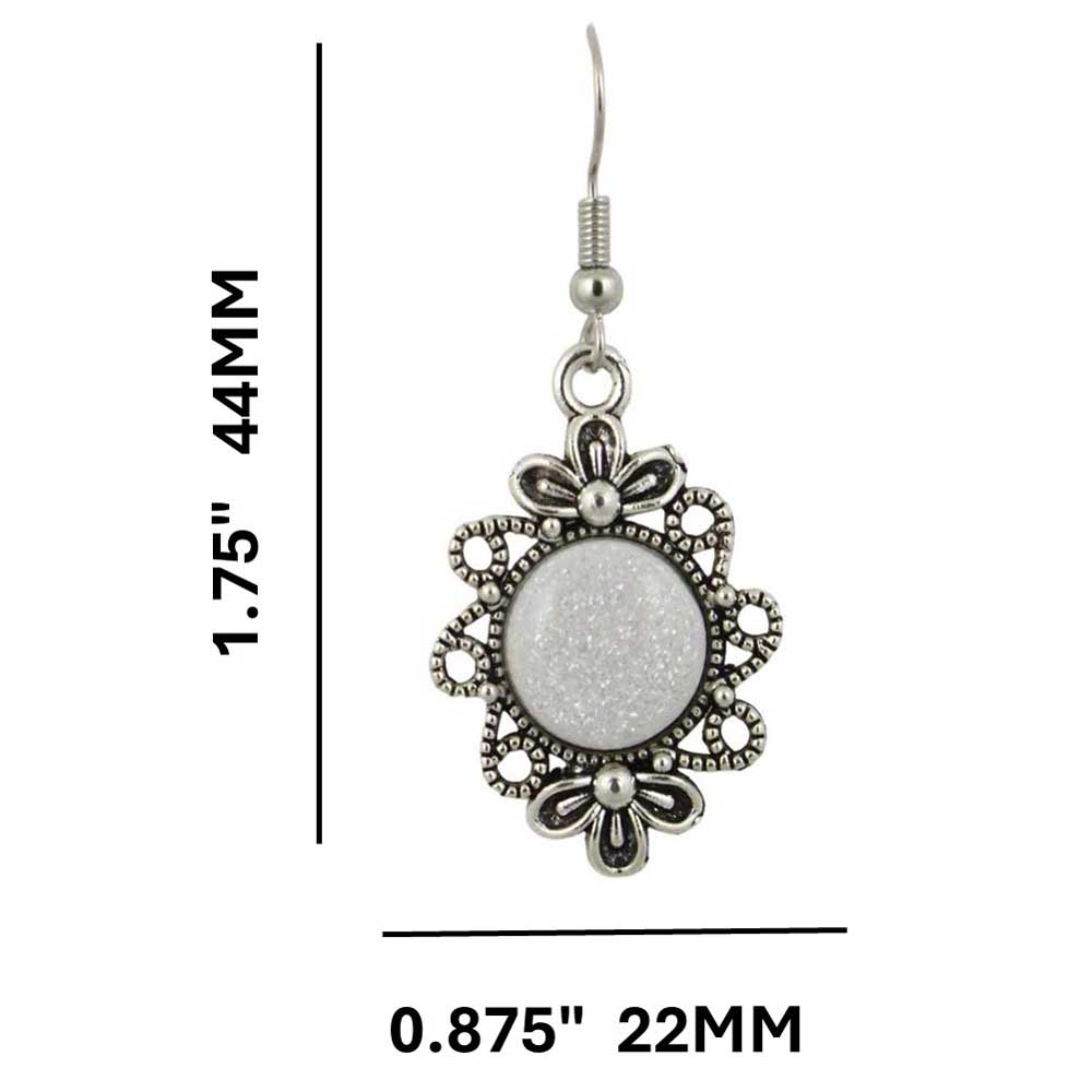 Antique Silver Round Resin with Bow Dangling Earring - RESER523