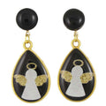 Black and gold angel clip earrings on a white background - Lilylin Designs